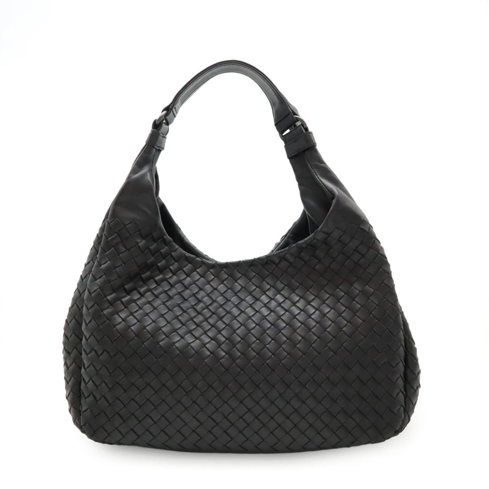 BOTTEGA VENETA Intrecciato Campana Shoulder Bag Lambskin Black